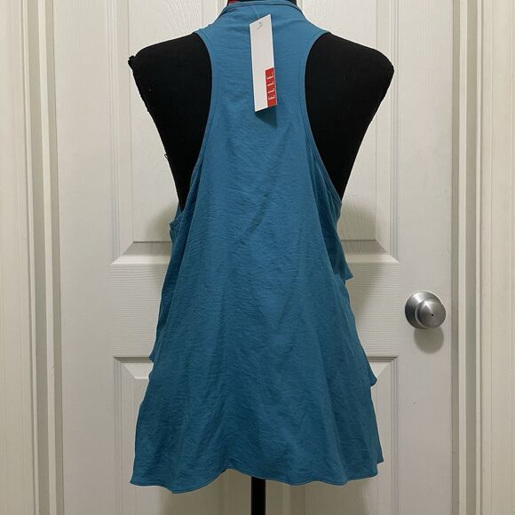 ELLE Layered Ruffle Tank Top Sleeveless Racer Back Mosaic Blue Women's Large NWT - Picture 3 of 6